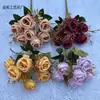Simulación de 7 cabezas rosa perla fotos de boda sosteniendo ramo flores artificiales decoración de fotos retro sosteniendo flores comercio exterior flores de seda