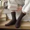 Meias Ultra-Grossas de Inverno para Mulheres, Meias de Cano Médio, Meias Aconchegantes Espessadas em Malha Fio, Meias Retro de Cor Sólida para Outono e Inverno, Casa, Maternidade para Mulheres