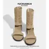 Sandálias de Verão com Aumento de Altura de 6cm para Mulheres 2026 Novo Estilo Abertas na Ponta Slip-On Botas Curtas Vazadas