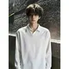 Camiseta branca e cinza desconstruída de manga longa estilo americano para homens, camada interna de peso pesado, camisa polo moderna com gola alta