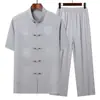 Traje Tang Masculino de Verão com Manga Curta para Pais de Meia-Idade e Idosos, Camisa Casual Fina Estilo Chinês para Exercício Matinal para Avôs