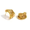 Pendientes de Acero Inoxidable Chapado en Oro de 18K con Línea Hueca en Forma de C, Joyería Geométrica de Nicho Retro de Alta Calidad con Textura Transfronteriza Europea y Americana