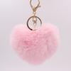 Llavero de Peluche con Forma de Corazón Rojo de Moda para Pareja, Colgante de Bola de Pelo de Conejo Sintético para Bolso, Accesorio para Coche al por Mayor