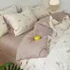 Nuevo fresco y simple conjunto de cuatro piezas de gasa de doble capa 100% algodón puro para aeróbicos, ultra suave para dormir sin ropa, ropa de cama estilo sábana bajera