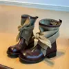 Botines Retro con Cordones y Lazo, Punta Redonda y Tacón Grueso para Mujer, Otoño-Invierno 2026, Botas de Caballero de Suela Gruesa, Botas Vaqueras Occidentales