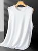 Regata Masculina Verão Malha Seda Gelo Sem Mangas Camiseta Colete Masculino Cor Sólida Solto Secagem Rápida Moletom para Homens