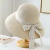 Novo Estilo Chapéu de Palha Estilo Francês Suave com Fitas Florais, Chapéu Elegante de Topo Arredondado para Mulheres, Chapéu de Palha para Proteção Solar em Férias de Verão