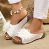 Novas Chinelos de Plataforma com Salto Alto de Tecido Floral para Comércio Exterior Feminino Sandálias de Solado Grosso para Uso Externo na Praia Transfronteiriças wish