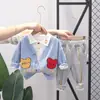 Novo terno infantil para meninos e meninas, moda, top com lapela e calça, conjunto de duas peças, terno casual de primavera e outono para crianças