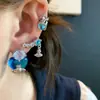 Brincos Saturno Coração Azul Zircônia para Mulheres Design de Nicho Sexy de Alta Qualidade Brincos de Clipe para Cartilagem Auricular Planeta Elegante para Mulheres