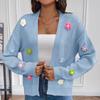 [Personalización de Tejido] Cárdigan de Punto con Flores 3D de Otoño e Invierno Europeo y Americano para Mujer, Casual, Cuello en V, Chaqueta de Punto de Manga Larga