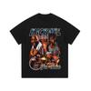 Camiseta de manga larga lavada y desgastada con estampado de estrella de baloncesto retro de hip hop estadounidense, camiseta informal de manga corta de moda para hombres y mujeres.