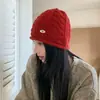 Estilo Coreano Nuevo Otoño Invierno Sencillo Color Sólido Tejido de Punto Trenzado Gorro para Mujer Cálido Casual Versátil Moda Delgaza el Rostro Gorro de Lana