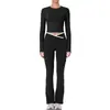Conjunto de roupas europeu e americano de secagem rápida para mulheres petites, conjunto para esportes ao ar livre, Pilates, yoga, fitness, com manga longa e calça comprida