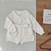 Conjunto de Ropa de Otoño e Invierno para Niñas Cutemily Traje con Solapa con Encaje Hueco Traje Retro Top + Shorts Juego de 2 Piezas