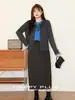 Falda Larga de Lana con Textura Runqi Tallas Grandes de Longitud Media con Abertura Corte A Cintura Alta 9094 Falda Larga de Otoño e Invierno para Ir al Trabajo