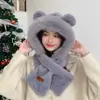 Conjunto Cálido y Versátil de Gorro con Orejas de Oso y Bufanda para Mujer, Bufanda Gruesa de Felpa con Forro Polar a Prueba de Viento y Gorro con Orejeras de Invierno