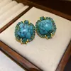 Brincos de franja com contas de zircônia azul vintage, estilo retrô francês, luxo leve e sensação de alta qualidade