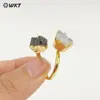WT-R495 anillo clásico de amatista natural y turmalina negra en grava Open Británico exportación joyería popular