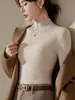 Camisa Básica Andi Veludo Outono-Inverno Slim Fit Gola Alta para Mulheres, Nova Camada Interna Versátil e Estilosa, Suéter de Tricô Slim Fit Emagrecedor