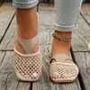 Sandálias baixas plus size transfronteiriças, chinelos com biqueira aberta em rede, sandálias de meia-chinelo baixas femininas, chinelos de dedo para uso externo