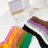 Nuevos Calcetines Coreanos de Primavera y Verano Calcetines de Apilamiento con Letra R y Rayas Verticales Calcetines de Media Longitud Coloridos para Mujer Moda ins Calcetines de Apilamiento