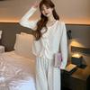 Novos Pijamas de Algodão Primavera e Outono 2025 Conjunto de Duas Peças Cardigan Feminino Estilo Coreano Solto Doce para Casa Pode Ser Usado Fora