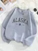 Moletom Feminino Alaska EUA Estampa de Letras Hip-Hop Multicor Roupa Esportiva Lã Gola Redonda Pulôver