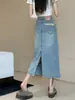 Falda de Mezclilla Nueva de Verano 2026 de Cintura Alta Corte A para Mujer, Tallas Grandes, Falda Lápiz de Longitud Media Adelgazante con Abertura
