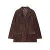 Blazer Retro Marrón de Manga Larga Holgado con Bolsillo, Estilo Europeo y Americano, Nuevo de Otoño, Transfronterizo para Mujer