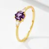 Anillo de Plata de Ley con Hexágono Geométrico Simple y Circonita Púrpura para Mujer, Anillo Elegante y Elegante Transfronterizo Europeo y Americano
