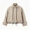 Jaqueta bomber xadrez com zíper estilo europeu e americano para mulheres, gola alta moderna, mangas compridas, comprimento curto, com bolsos