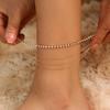 Nova tornozeleira de corrente de diamantes com garras simples prateada para mulheres europeias e americanas, comércio exterior AliExpress, joias de corrente de contas multicamadas personalizadas