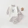 Elefantinho Provocando Ding Bebê Astronauta Pijama de Manga Longa Separado Conjunto Infantil 100% Algodão Calça de Outono Cintura Alta Proteção da Barriga Todo Algodão