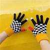 210171 Guantes Cálidos de Punto de Moda para Mujer Invierno Estilo Coreano Cuadros de Tablero de Ajedrez Combinan con Todo Pantalla Táctil Dedos Completos Montar