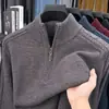 Suéter de Punto Grueso Cálido para Hombre, Otoño e Invierno, Cuello Semialto con Cremallera, Jacquard Simple Casual