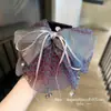 Pinza para el pelo con lazo de estampado de leopardo azul atmosférico estilo coreano con cintas, para coleta semi-atada