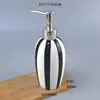 Botella dispensadora de loción de cerámica creativa y simple para baño con rayas blancas y negras, alto valor estético para uso en hotel y hogar desinfectante de manos