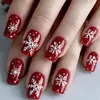 Adesivos de unha com tema de Natal, vermelhos, de comprimento médio, estilo europeu - adesivos de unha da moda europeus e americanos que são removíveis e podem ser usados como extensões de unha