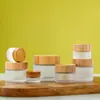 Tapa con Veta de Madera Botella Crema 5-100g Portátil Vidrio Mate Crema Facial Crema Ojos Cosméticos Sub-Botella 30g Botella Vacía