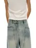 Jeans de Mezclilla Lavada Desestructurados Casuales Estilo Retro Americano Rumei para Hombre, Pantalones Anchos Rectos Holgados para Primavera y Otoño