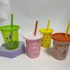 Vaso de plástico con pajita para niños de dibujos animados, vaso para aprender a beber, vaso para agua para el hogar, vaso con pajita conveniente, vaso de entrenamiento para el hogar y salidas