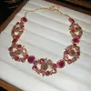 Brinco Colar Flor de Strass Gota d'água Geométrico Estilo Palácio Retrô Conjunto de Joias Fashion de Luxo Leve para Mulheres