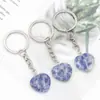 Cristal natural ágata piedra semipreciosa 20 mm amatista Azul Dorado corazón de amor llavero venta caliente fábrica al por mayor