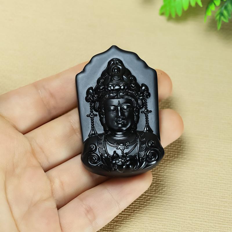 智贝主图_2天然新疆和田玉墨玉细料珠宝玉石立体观音菩萨吊坠