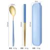 Conjunto de Talheres Portátil de Aço Inoxidável Garfo Colher Hashi Estilo Coreano Três Peças Presente para Exterior Estudante Com Logotipo Impresso