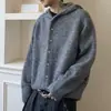 Nuevo Suéter con Capucha Gris de Alta Gama Coreano para Hombre Otoño 2026, Estilo Relajado y Perezoso, Chaqueta Cardigan de Punto Otoño-Invierno