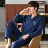 Pijama de Algodón de Aire para Hombre Otoño e Invierno Engrosado Cálido Sandwich de Tres Capas Algodón Puro Talla Grande para Papá de Mediana Edad Traje de Casa