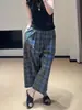 Pantalones Casuales de Cuadros Retro Coreanos para Mujer, Estilo Holgado y Relajado de Verano, Cintura Alta, Adelgazantes, Versátiles, Pantalones de Pierna Ancha para Mujer Petite