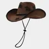 Sombrero de Paja Vaquero Occidental Amazon Transfronterizo Estilo Étnico Sombrero de Sol para Exteriores con Ala Levantada Elegante Sombrero Panamá de Cinco Puntas